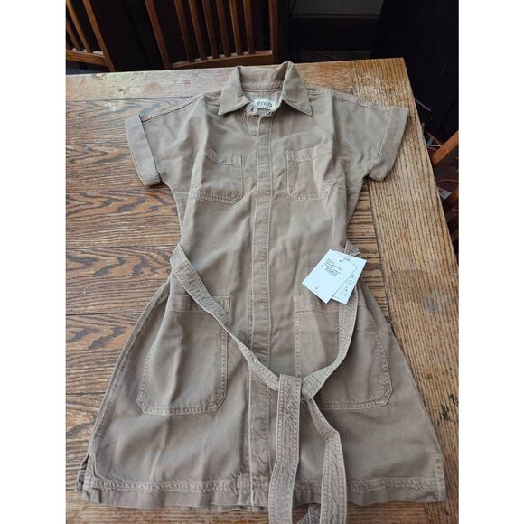 NWT Ética Austin Safari Jeans Dress Women Kaki Size M Short Sleeve Button Front - Picture 2 of 6